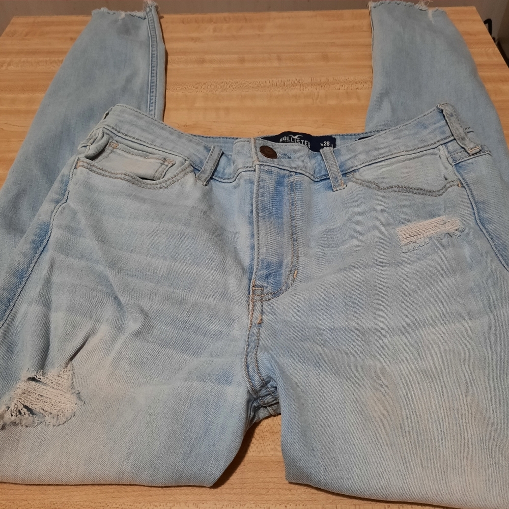 HOLLISTER womens light wash blue jeans size 7R high rise crop super skinny